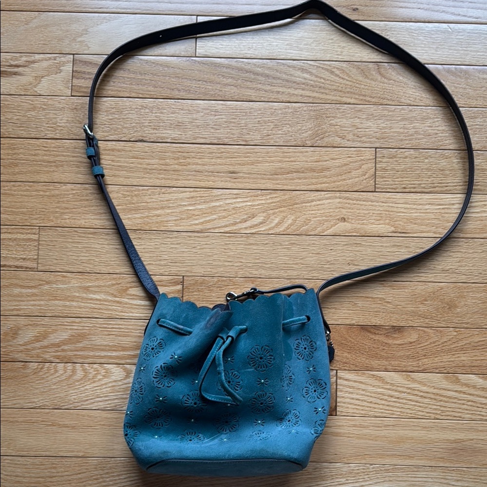 Coach Suede Crossbody blue with pearls